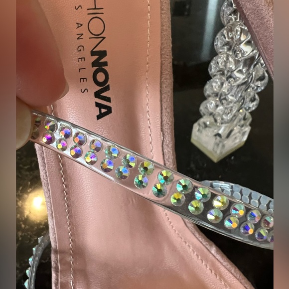 BRAND NEW - Fashion Nova Pink Heels with Clear Heel & Rhinestones - Picture 2 of 6